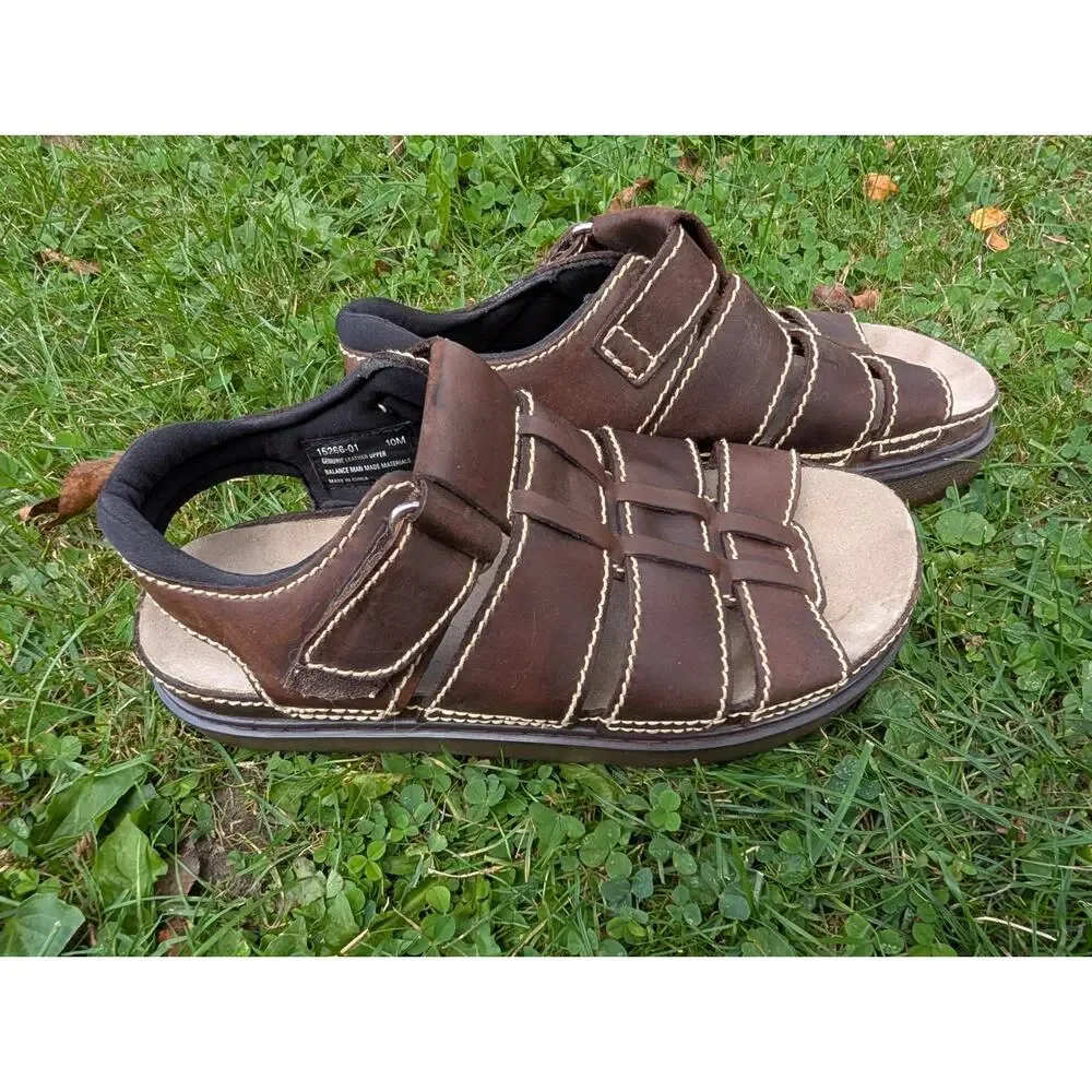 Scandia Woods Mens Brown Leather Fisherman Sandals Sz‎ 10M Strappy Chunky